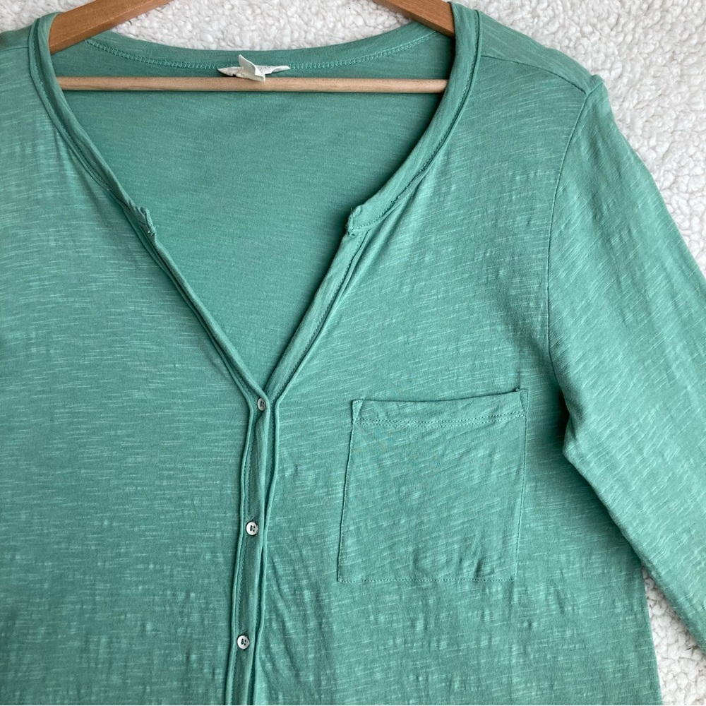 Caslon Women’s tie front long sleeve V-neck button down slub cotton top, Sz XS - Picture 6 of 13